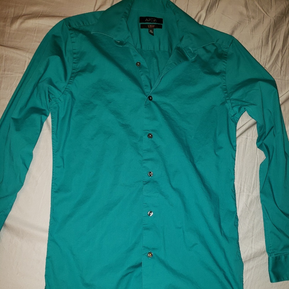 Apt 9 Green Button Down Shirt Slim Fit Size S